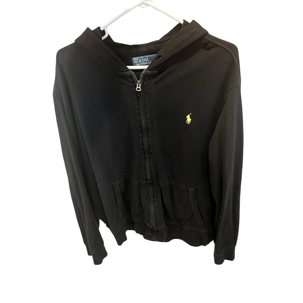 Ralph Lauren Polo Hoodie Men's XXL Big Black Full Zip Sweater Sweatshirt Pony‎